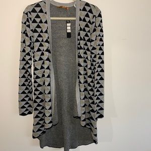 Grey Cardigan with Black and Gold Triangles